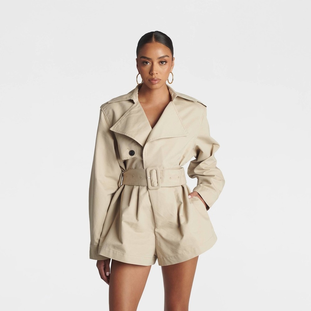 KBB by KAHLANA x Target S Small Short Sleeve The Trench Romper Khaki Mini Dress